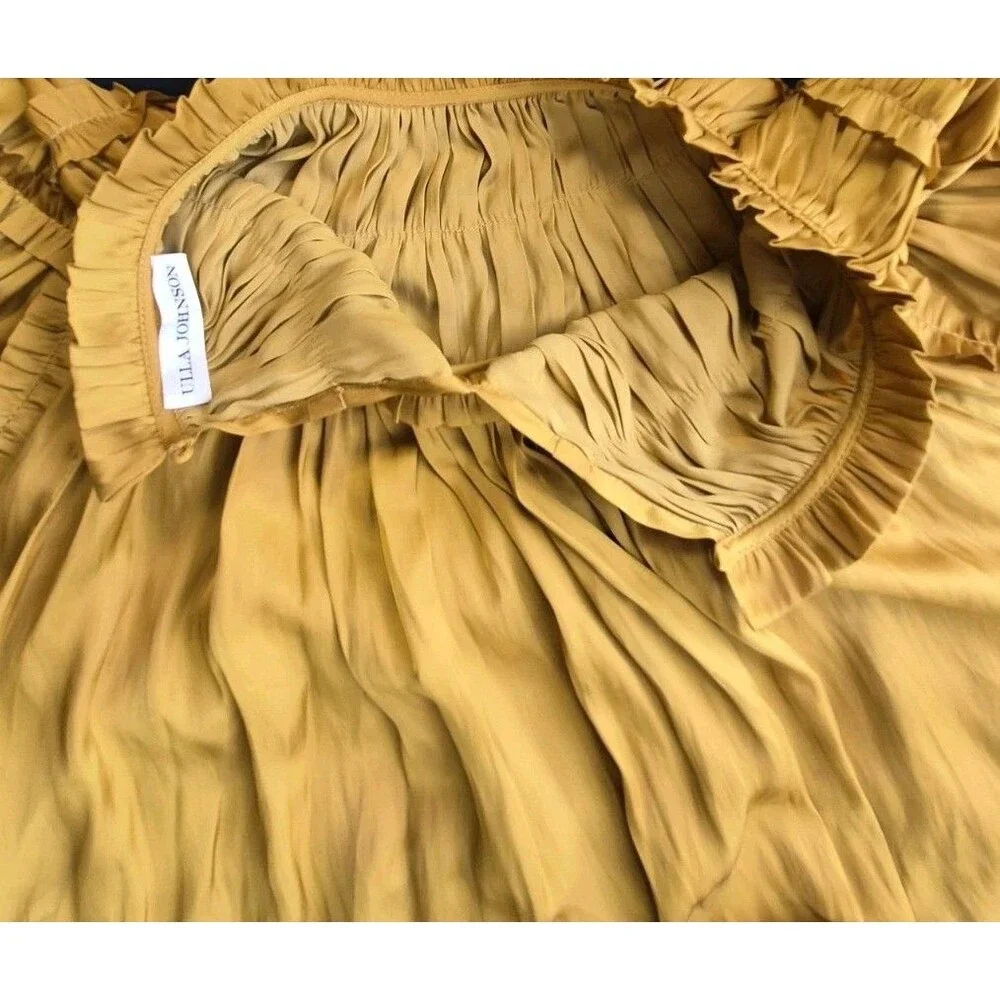 Ulla Johnson Aimee Pleated Short Puff Sleeve Top Womens Size 14 Goldenrod Color